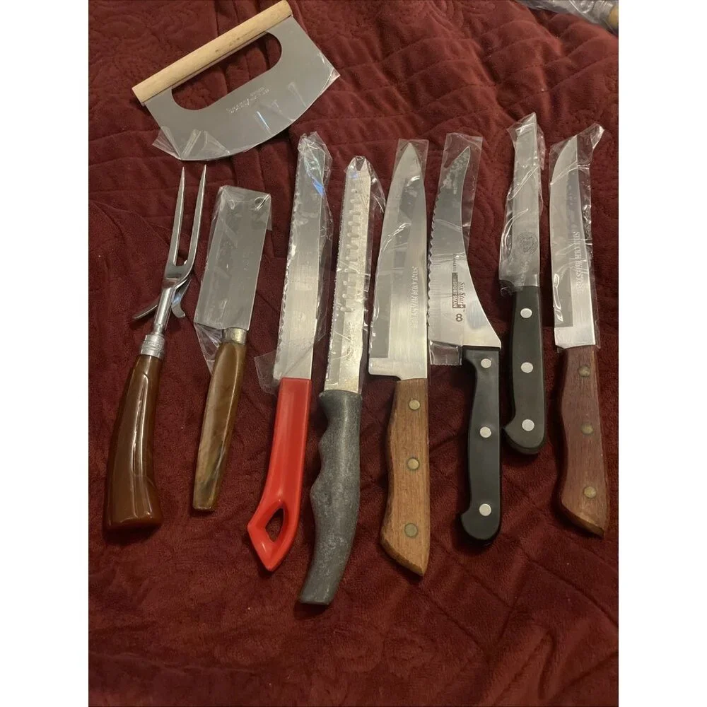 Vintage Kitchen Knife/misc.  Lot of 9 Wood & Plastic Handles , Fork, Chop, Slice
